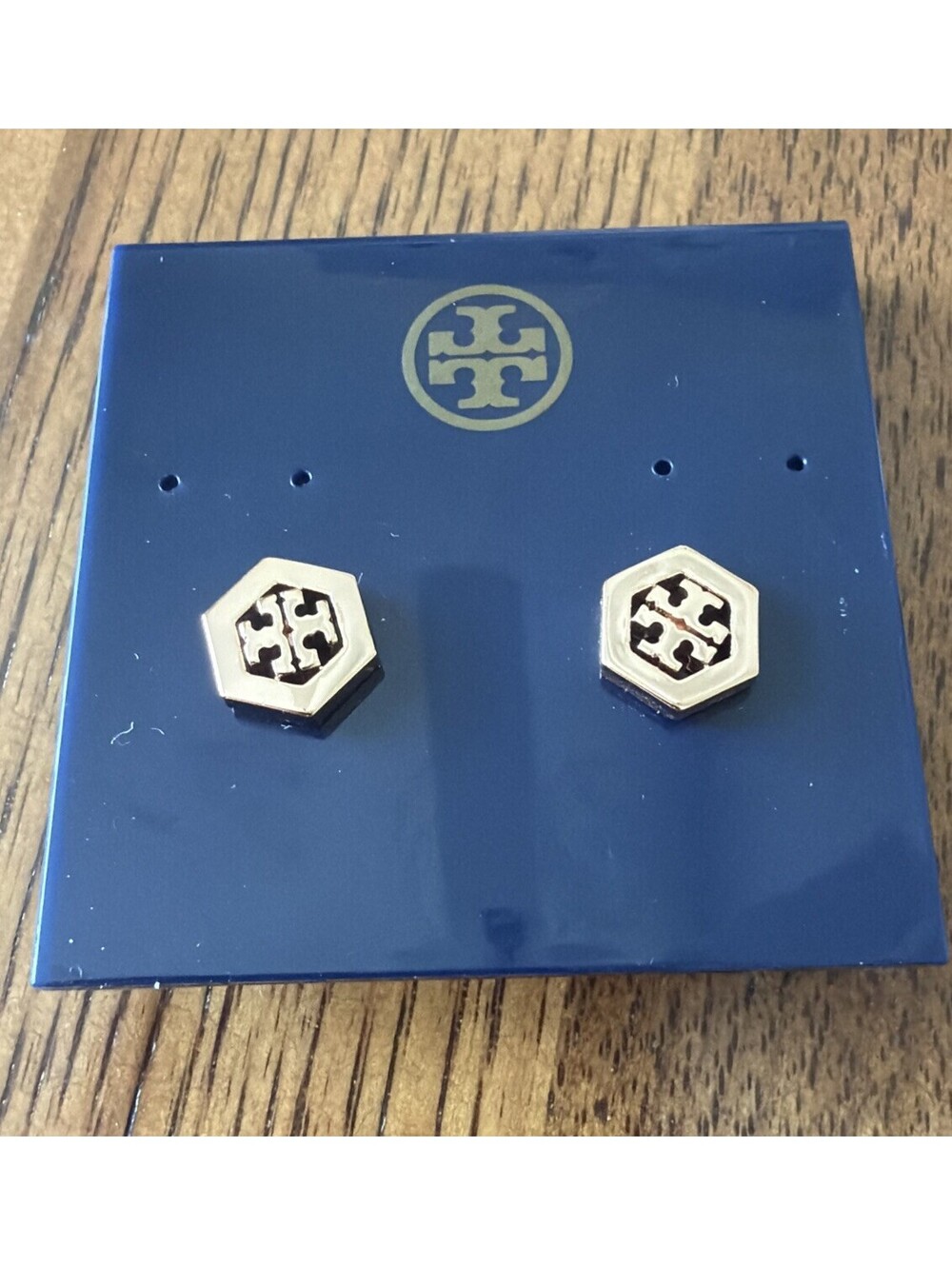 NEW Tory Burch 31155532 Women's Hex Logo Stud Gold Tone Post Earrings